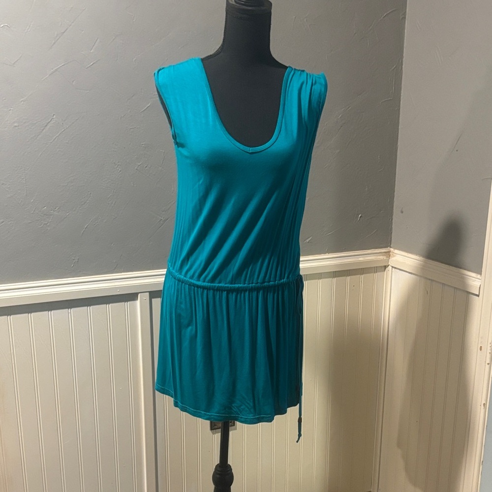 Source Unknown Teal Sleeveless Drawstring Waist Dress